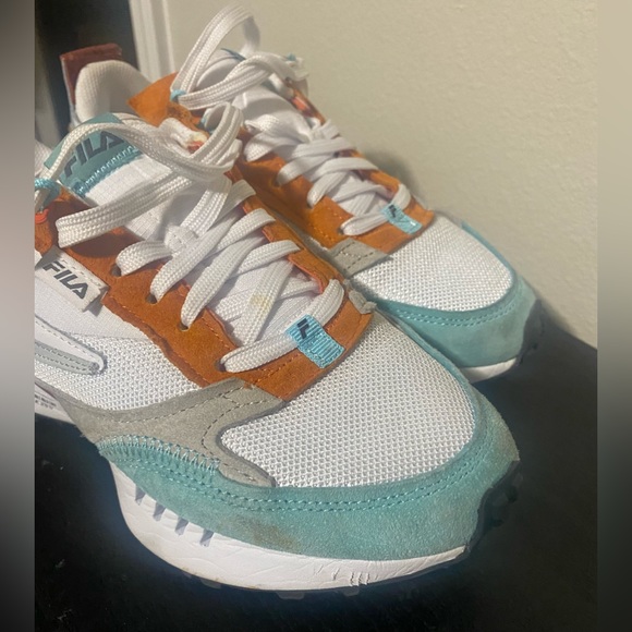 Womens Retro Fila running shoes- white, burnt orange, teal size 8 - Picture 7 of 15